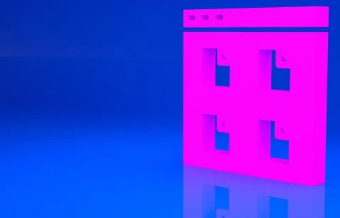 Pink Browser files icon isolated on blue background. Minimalism concept. 3d i Stockillustratie