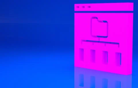 Pink Browser files icon isolated on blue background. Minimalism concept. 3d i Illustrazione stock