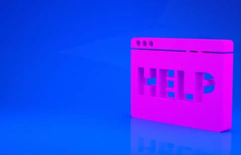 Pink Browser help icon isolated on blue background. Internet communication pr Stock Illustration