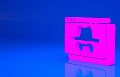 Pink Browser incognito window icon isolated on blue background. Minimalism co Stock Illustration