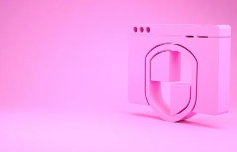 Pink Browser with shield icon isolated on pink background. Security, safety,  Stock Illustration