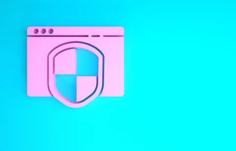 Pink Browser with shield icon isolated on blue background. Security, safety,  Stock Illustration