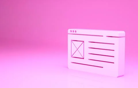 Pink Browser window icon isolated on pink background. Minimalism concept. 3d  Stock Illustration