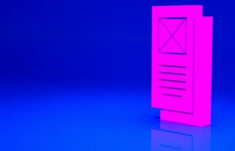 Pink Browser window icon isolated on blue background. Minimalism concept. 3d  Stock Illustration