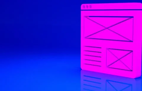 Pink Browser window icon isolated on blue background. Minimalism concept. 3d  Illustrazione stock