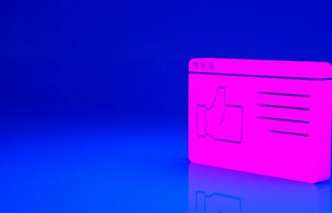 Pink Browser window icon isolated on blue background. Minimalism concept. 3d  Stock Illustration