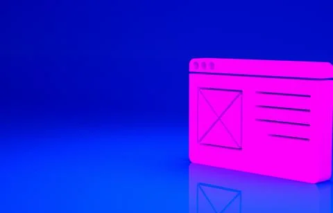 Pink Browser window icon isolated on blue background. Minimalism concept. 3d  Illustrazione stock