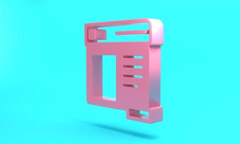 Pink Browser window icon isolated on turquoise blue background. Minimalism co Stock Illustration