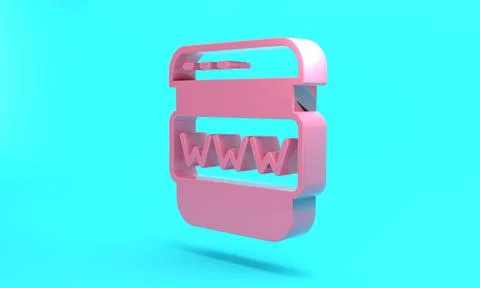 Pink Browser window icon isolated on turquoise blue background. Minimalism co Stock Illustration