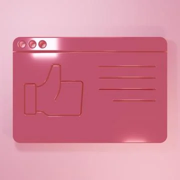 Pink Browser window icon isolated on pink background. Minimalism concept. 3.. Illustrazione stock