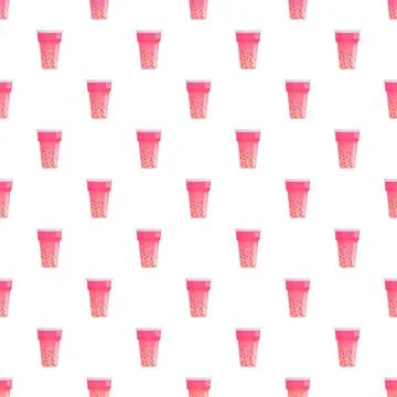 Pink bubble tea drink pattern with tapioca bubbles Stock Illustration