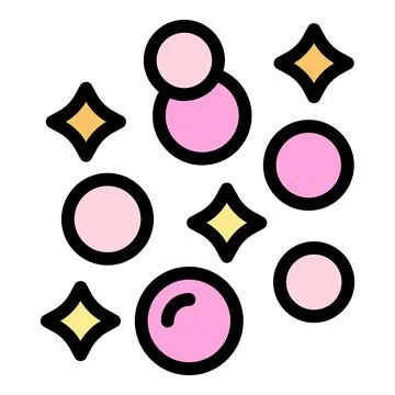 Pink bubbles floating surrounded by sparkling stars icon Stock Illustration