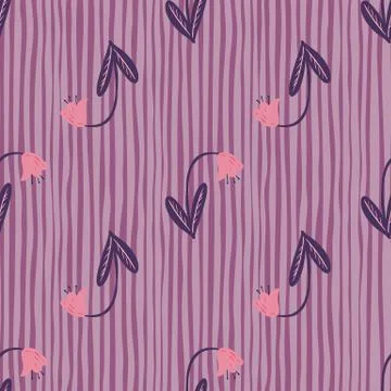 Pink buds campanula elements seamless stylized pattern. Floral nature artwork Stock Illustration