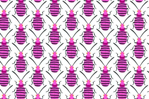 Pink bug pattern on white. Insects bright background Illustrazione stock