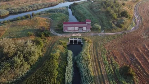 Pink Building in the Field Stock Footage 136508863