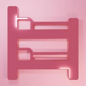 Pink Bunk bed icon isolated on pink background. Minimalism concept. 3D rend.. 库存插图