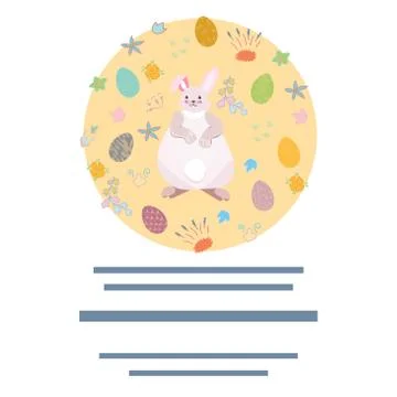 Pink bunny with painted easter eggs and text frame. Illustrazione stock