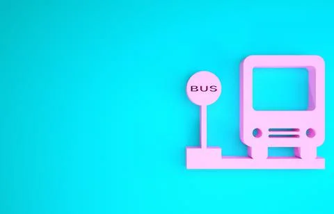 Pink Bus stop icon isolated on blue background. Transportation concept. Bus t Stock Illustration