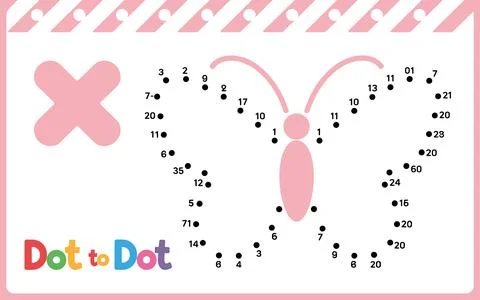 Pink butterfly dot to dot activity for kids children Stock Illustration