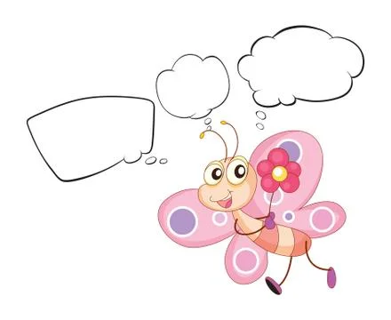 A pink butterfly with empty callouts Illustrazione stock