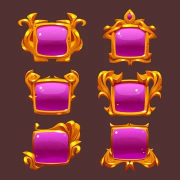 Pink buttons with golden frames for rpg game Illustrazione stock