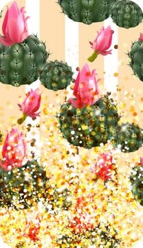 Pink cactus abstract pattern sparkling background Vector illustrations Illustrazione stock
