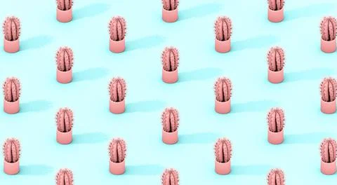 Pink cactus colletion pattern Stock Illustration