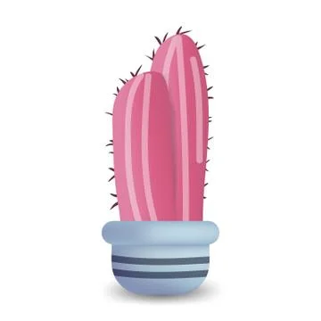 Pink cactus in pot isolated on white backgound. Vector illustration. Stock Illustration