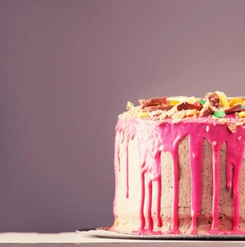 Pink cake at gray background Stock Photos