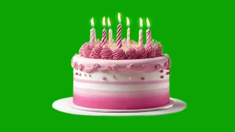 Pink cake green screen with multiple candles Stock Footage 266203767