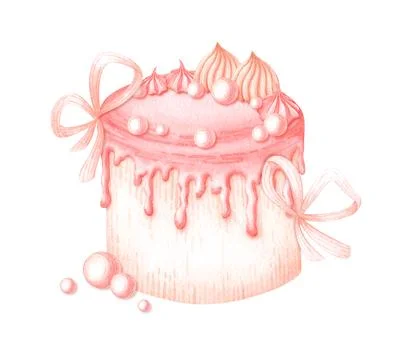 Pink cake marshmallow a bows Ilustração Stock