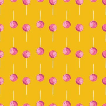 Pink cake pops seamless vector pattern on yellow Illustrazione stock