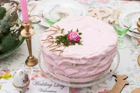 Pink cake with rose Stock Photos