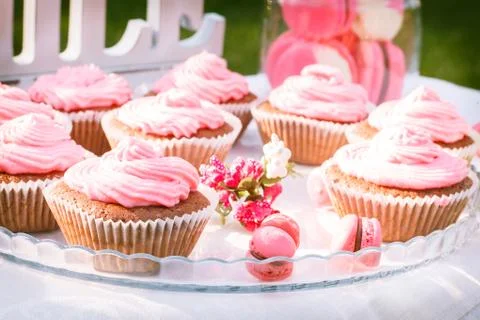 Pink cakes on the table Stock Photos