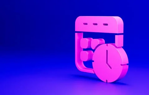 Pink Calendar and clock icon isolated on blue background. Schedule, appointment Stock Illustration