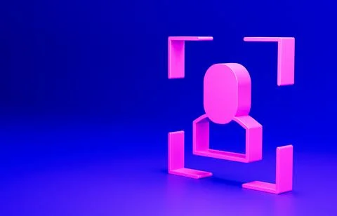 Pink Camera focus frame line icon isolated on blue background. Minimalism Ilustración de archivo