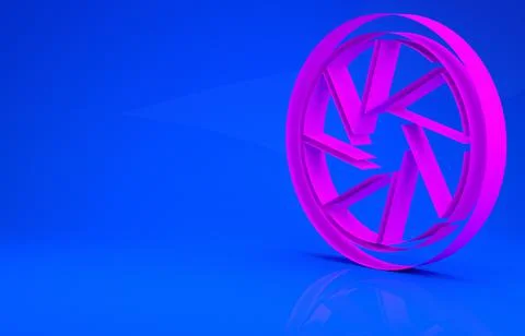 Pink Camera shutter icon isolated on blue background. Minimalism concept. 3d  Stock Illustration