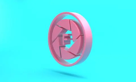 Pink Camera shutter icon isolated on turquoise blue background. Minimalism co Illustrazione stock