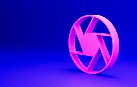 Pink Camera shutter icon isolated on blue background. Minimalism concept. 3D Stock Illustration