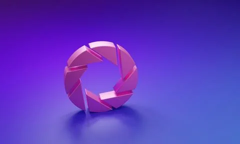 Pink Camera shutter icon isolated on purple-blue background. Minimalism con.. 스톡 일러스트