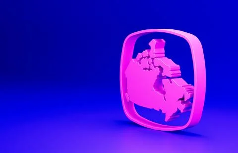Pink Canada map icon isolated on blue background. Minimalism concept. 3D render Illustrazione stock