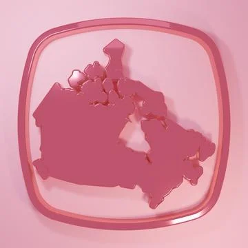 Pink Canada map icon isolated on pink background. Minimalism concept. 3D re.. Stock Illustration