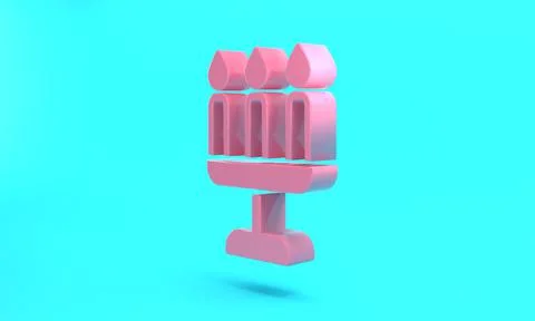 Pink Candelabrum with three candlesticks icon isolated on turquoise blue back Stock Illustration