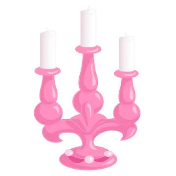 Pink candlestick on three candles isolated on white background. Vintage house Stock Illustration