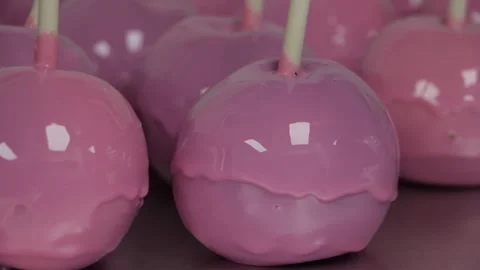 Pink Candy Apples on a tray Stock Footage 250193423