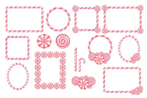 Pink candy cane frame collection with peppermint details for Christmas projec 스톡 일러스트