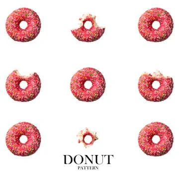 Pink candy donuts on the white background. Top view. Food concept Foto stock