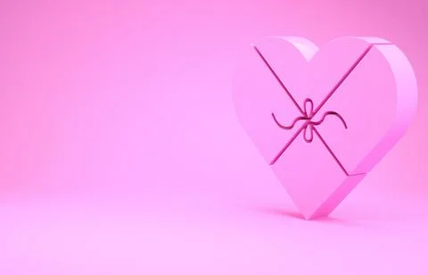 Pink Candy in heart shaped box and bow icon isolated on pink background. Vale Ilustração Stock