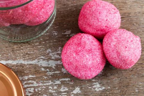Pink candy on rustic background Foto stock