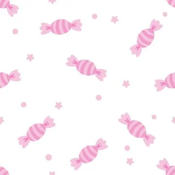 Pink Candy Seamless Pattern, Cute Sweet Food Vector Background for Kids and.. Stock-Illustration